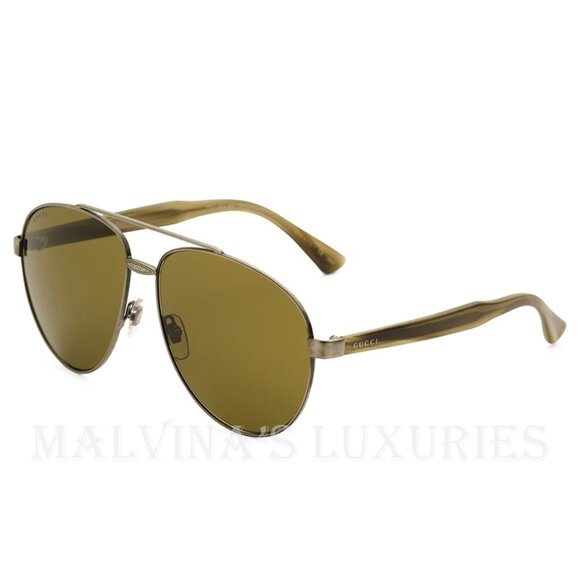 GUCCI AVIATOR SUNGLASSES GG 0054S PILOT FULL RIM GREEN LENS - Picture 1 of 5